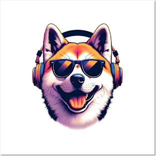 Akita Smiling DJ: Headphones, Sunglasses, and Joy Posters and Art